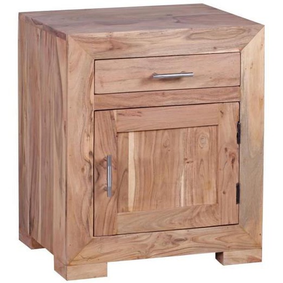 Table de chevet en bois massif - FINEBUY - Acacia - 1 tiroir et 2 compartiments de porte