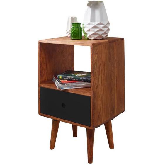 Table de chevet en Bois Massif - FINEBUY - Noir - 1 tiroir - Design Retro