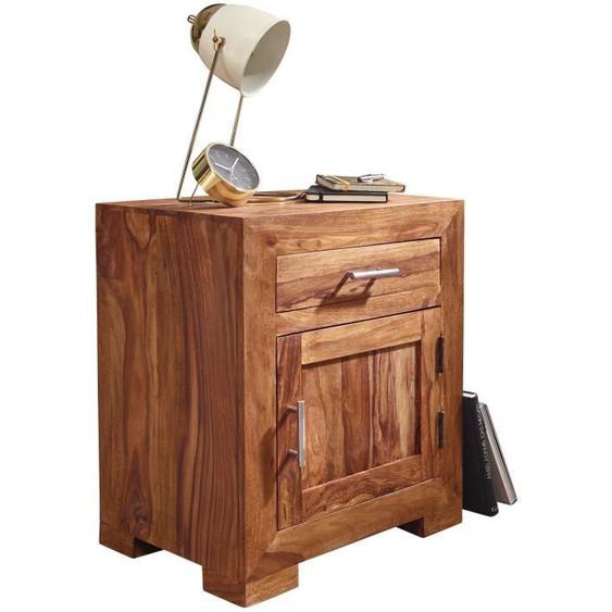 Table de chevet en bois massif - FINEBUY - Sheesham - 1 tiroir - 2 compartiments de porte