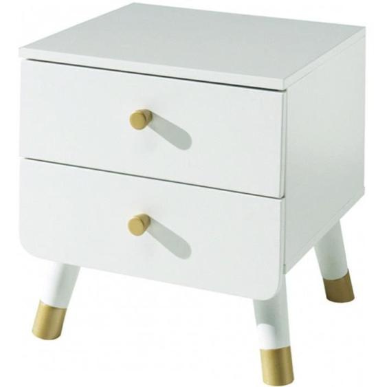 Chevet enfant blanc satin 2 tiroirs de rangement pieds oblique doré 40 Blanc