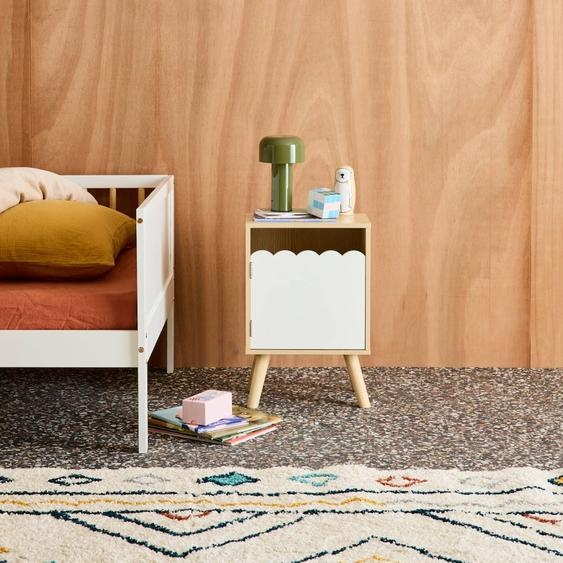 Table De Chevet Enfant Décor Bois 1 Porte, Pieds Bois De Pin - 34 X 23,5 X 52 Cm - Azur Blanc