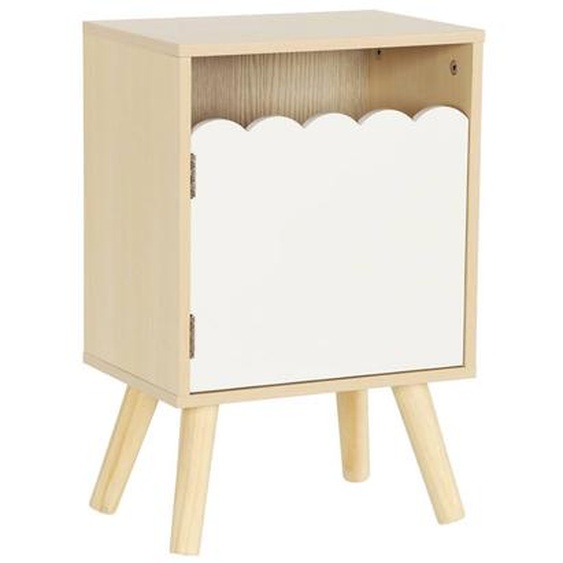 Table De Chevet Enfant Décor Bois 1 Porte, Pieds Bois De Pin - 34 X 23,5 X 52 Cm - Azur Blanc