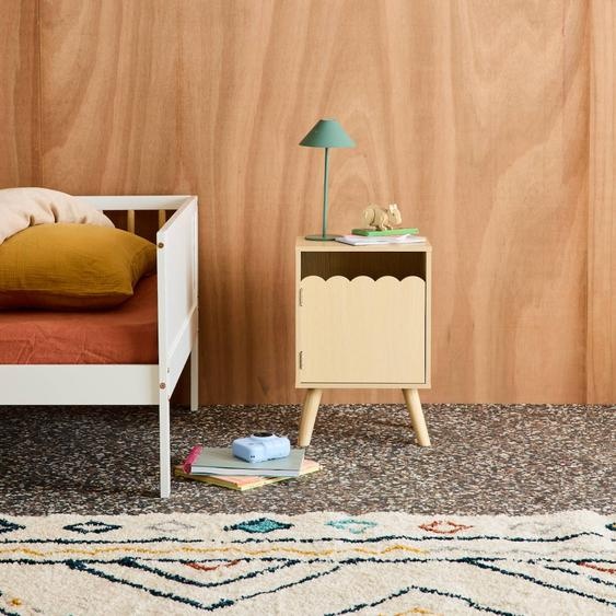 Table De Chevet Enfant Décor Bois 1 Porte, Pieds Bois De Pin - 34 X 23,5 X 52 Cm - Azur Naturel