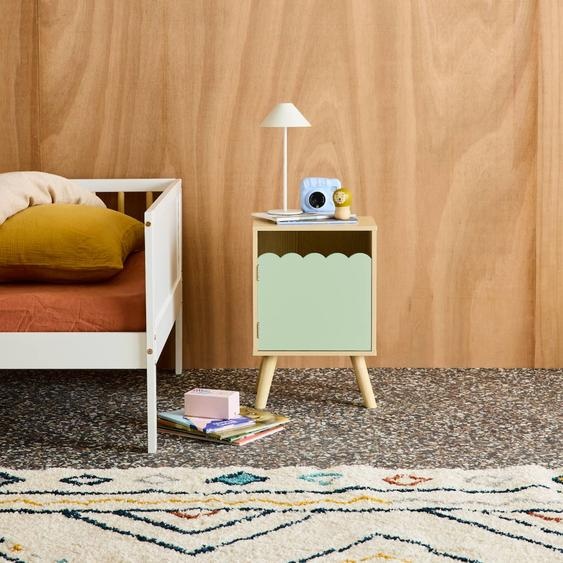 Table De Chevet Enfant Décor Bois 1 Porte, Pieds Bois De Pin - 34 X 23,5 X 52 Cm - Azur Vert