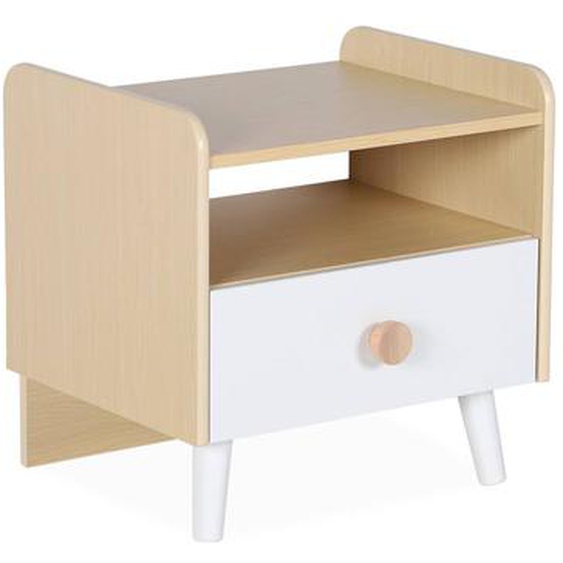 Table De Chevet Enfant Effet Bois Edgar Blanc Et Naturel