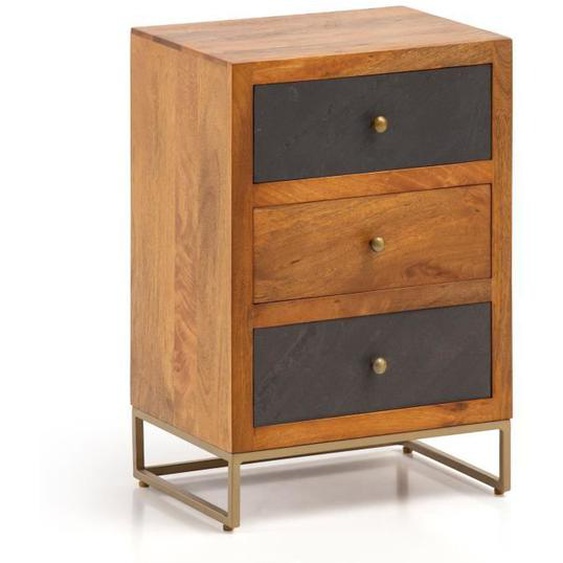Table de Chevet - FINEBUY - Bois Massif - 2 tiroirs - Marron