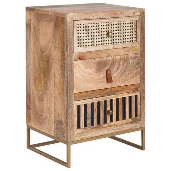 Table de Chevet - FINEBUY - Bois Massif et Métal - 3 tiroirs - Design Industriel
