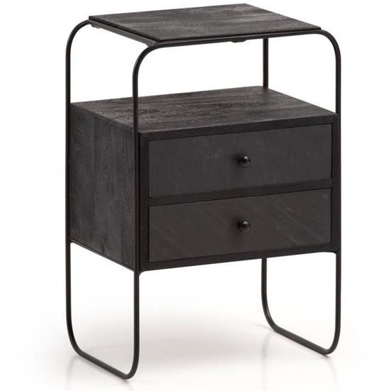 Table de chevet - FINEBUY - Bois massif Noir - 2 tiroirs - Contemporain - Design