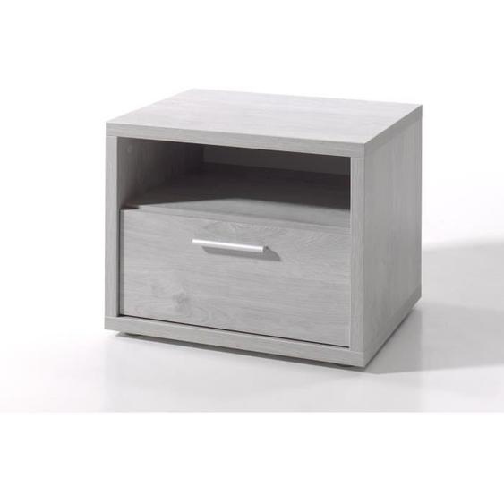 Table de chevet pour chambre bébé et enfant avec tiroir et niche, collection MATHEO Coloris gris effet bois