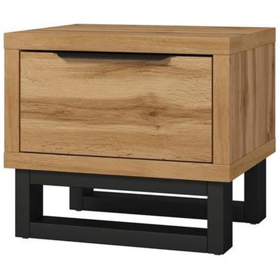 Table de chevet style industriel avec un grand tiroir collection MILOS. Coloris chêne brut.