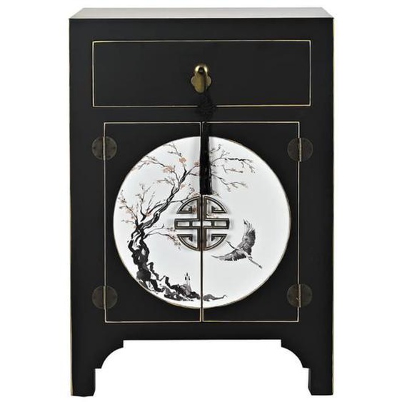 Table de chevet, table de nuit en bois de sapin et MDF coloris noir, blanc - Longueur 45 x Profondeur 36 x hauteur 66 cm