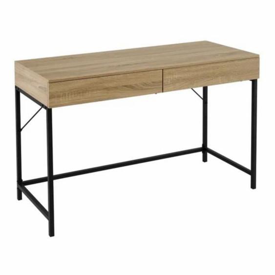 Table de console meuble dentrée JUANIO - Longueur 116cm - 2 tiroirs - Naturel/noir