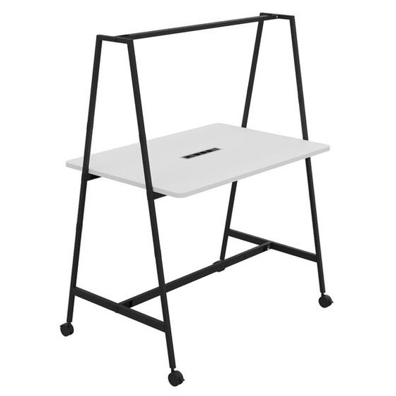 Table de coworking mobile rectangle Alto avec électrification - H. 105 x L. 140 x P. 90 cm - Plateau Blanc - Pieds Noir