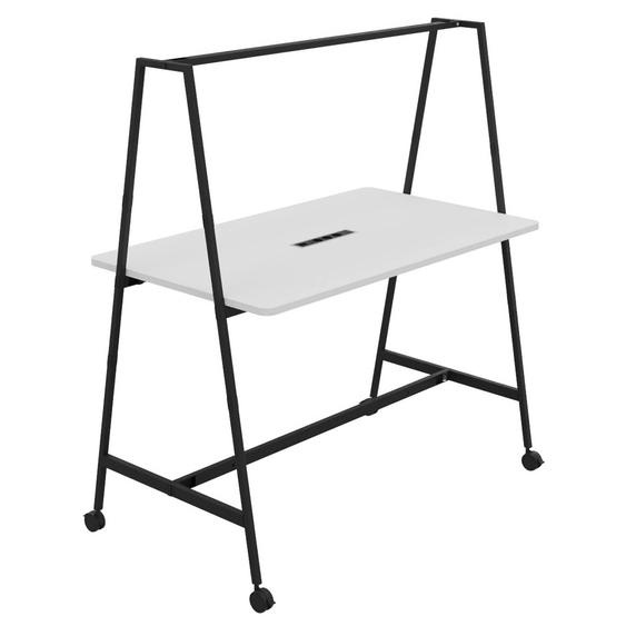Table de coworking mobile rectangle Alto avec électrification - H. 105 x L. 160 x P. 90 cm - Plateau Blanc - Pieds Noir