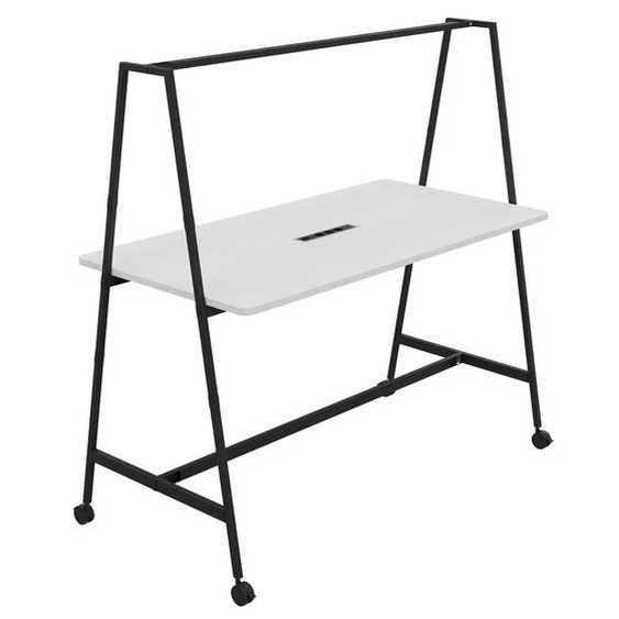 Table de coworking mobile rectangle Alto avec électrification - H. 105 x L. 180 x P. 90 cm - Plateau Blanc - Pieds Noir