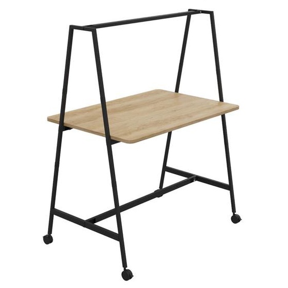 Table de coworking mobile rectangle Alto sans électrification - H. 105 x L. 140 x P. 90 cm - Plateau Chêne Nebraska - Pieds Noir