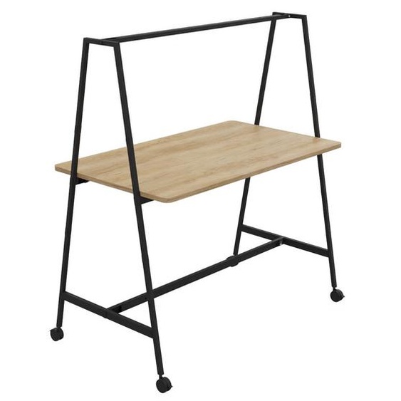 Table de coworking mobile rectangle Alto sans électrification - H. 105 x L. 160 x P. 90 cm - Plateau Chêne Nebraska - Pieds Noir