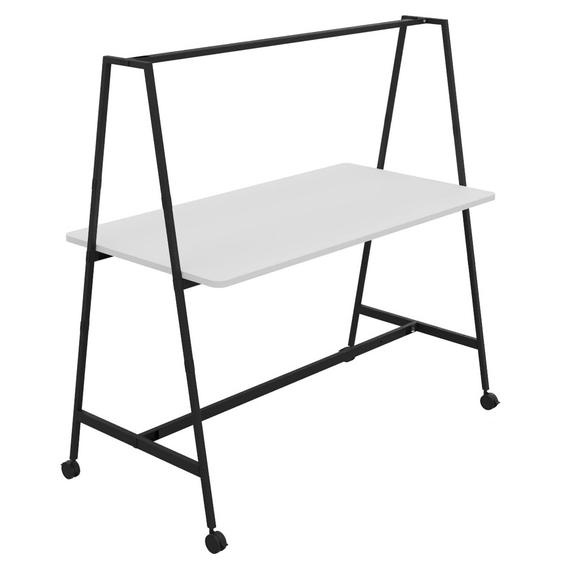 Table de coworking mobile rectangle Alto sans électrification - H. 105 x L. 180 x P. 90 cm - Plateau Blanc - Pieds Noir