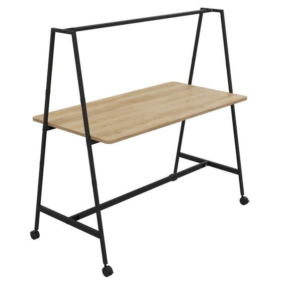 Table de coworking mobile rectangle Alto sans électrification - H. 105 x L. 180 x P. 90 cm - Plateau Chêne Nebraska - Pieds Noir