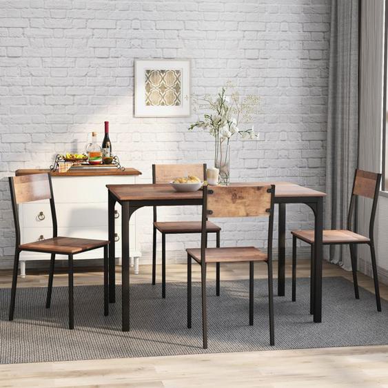 Table De Cuisine Avec Chaises, Table À Manger Avec 4 Chaises, Pour Balcon, Salle À Manger Et Salon, Marron Vintage