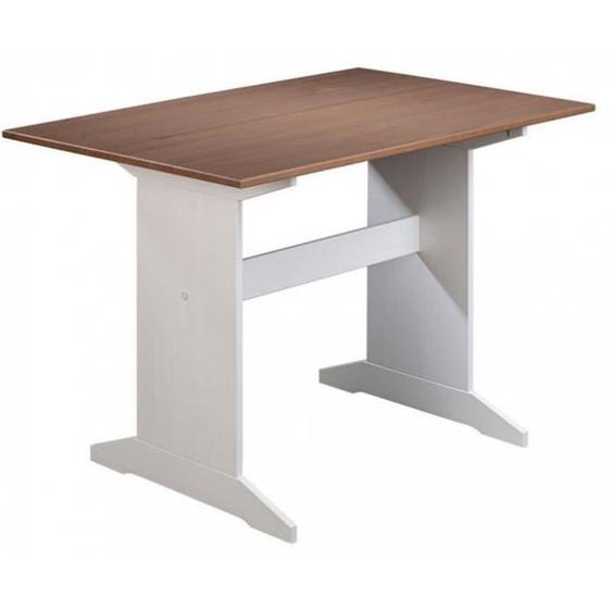 Table de cuisine en pin massif foncé et blanc - L.110 x H.75 x P.70 cm