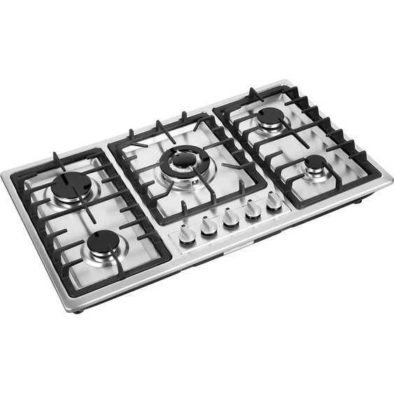 Table de cuisson, 5 brûleurs, inox encastrable, BLANC