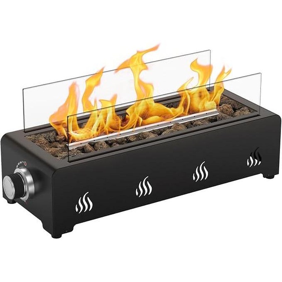 Table de cuisson au gaz de 45,7 cm, réchaud dextérieur portable avec pierres de lave et protection contre le vent en verre, idéal pour terrasse, jardin, espaces extérieurs et restaurants