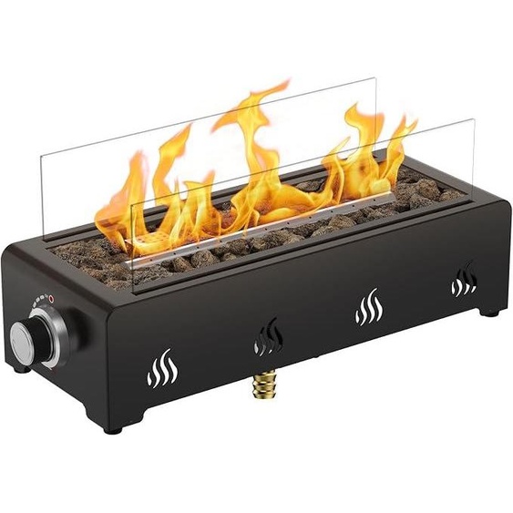 Table de cuisson au gaz de 45,7 cm, réchaud dextérieur portable avec pierres de lave et protection contre le vent en verre, idéal pour terrasse, jardin, restaurant, à poser