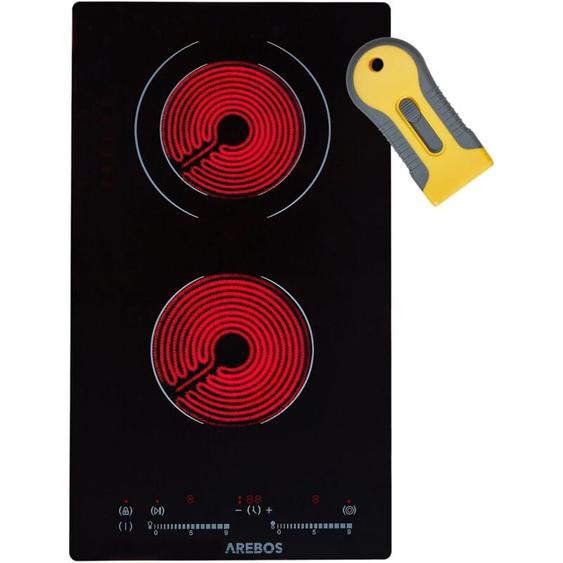 Table de cuisson vitrocéramique Arebos 3000 w - 2 plaques de cuisson - 30cm - Autarcique avec Sensor Touch - Sécurité enfants - Protection contre la