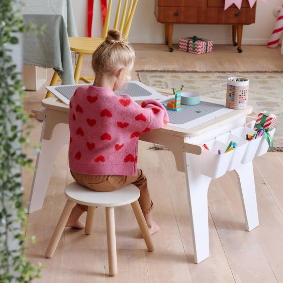 Table de dessin et briques de construction en bois FSC® blanc