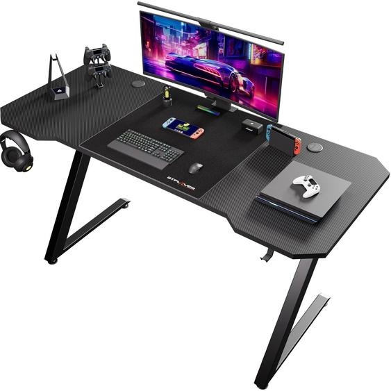 Table de gaming - Bureau de gaming classique / Table pour PC 120 x 60 cm - Structure métallique - Plateau en bois - Design moderne - Noir