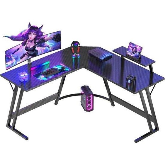 Table de gaming en L avec cache-écran – Idéale pour étudier et jouer