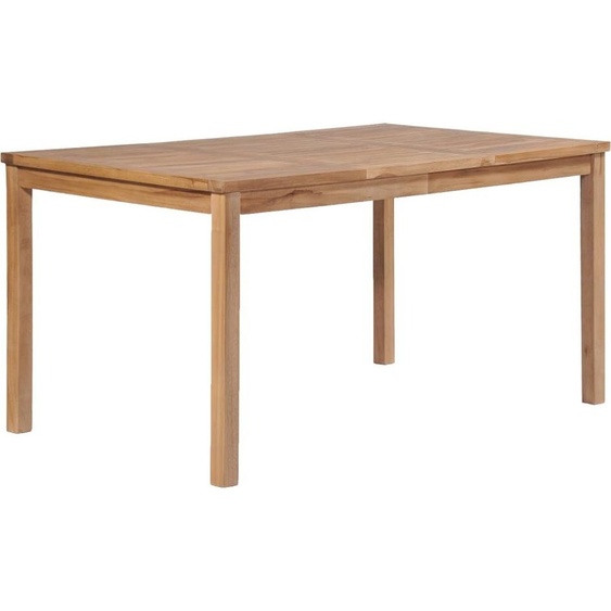 Table de jardin rectangulaire, usage intérieur et extérieur, bois de teck massif poncé, finition à base deau, pieds robustes 5x5 cm, 150x90x77 cm