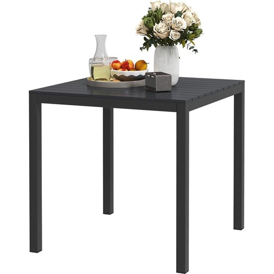 Table de jardin aluminium 73x73 cm Résistant aux intempéries Table de buffet avec aspect bois, table de camping pour 4 personnes antidérapante Table de balcon Outdoor Table de repas pour jardin, terrasse Balcon Noir Aosom
