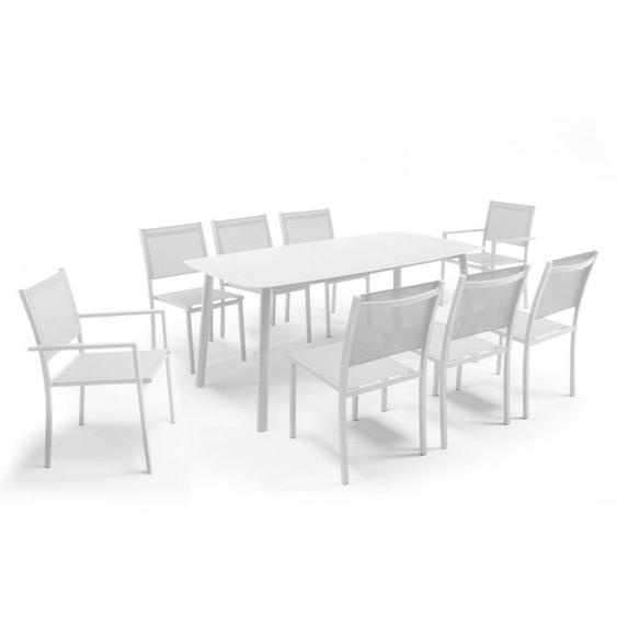Table de jardin aluminium et pierre 6 chaises et 2 fauteuils blanc - Oviala