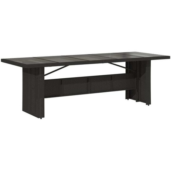 Table de jardin dessus en verre noir 240x90x75cm résine tressée