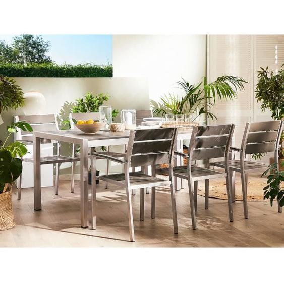 Table de jardin - BELIANI - VERNIO - Rectangulaire - Gris - Aluminium - Bois synthétique
