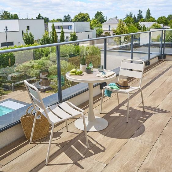 Table de jardin bistro OVIALON Effet bois Lin   Argile 2 places - Aluminium traité époxy Hespéride