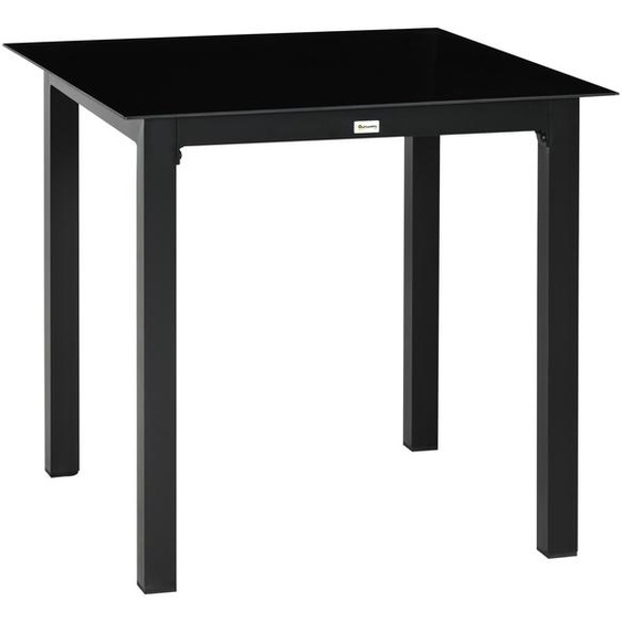 Table de jardin carrée 80 x 80 cm – Table de terrasse en aluminium noir avec plateau en verre trempé, table à manger résistante aux intempéries pour 4 personnes, pour balcon et extérieur