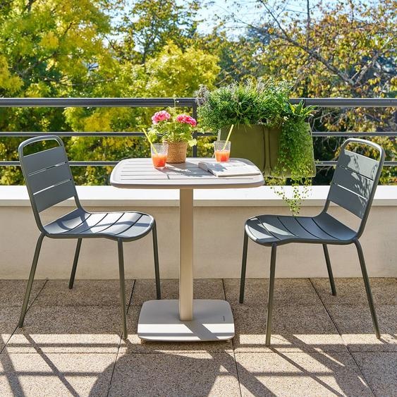 Table de jardin carrée ALEGORIA Argile 2 places - Acier, Traitement anti-rouille renforcé Hespéride