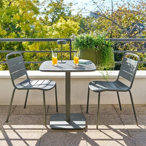 Table de jardin carrée ALEGORIA Vert laurier 2 places - Acier, Traitement anti-rouille renforcé Hespéride