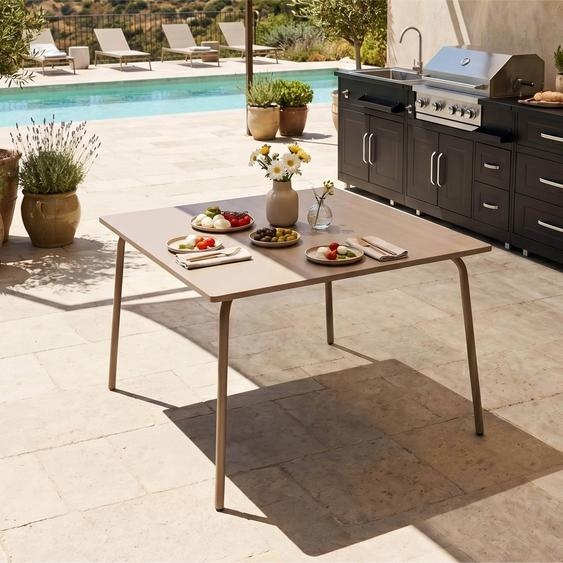 Table de jardin carrée en acier 8 places 120 cm taupe - Oviala Palavas