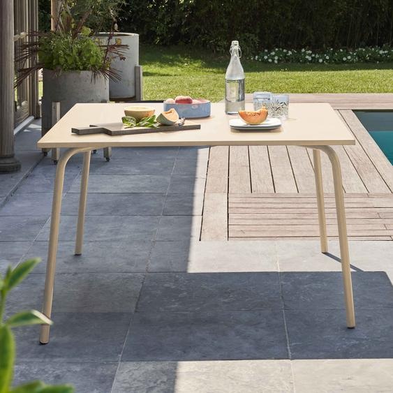 Table de jardin carrée en acier ivoire 120 cm - Oviala Palavas