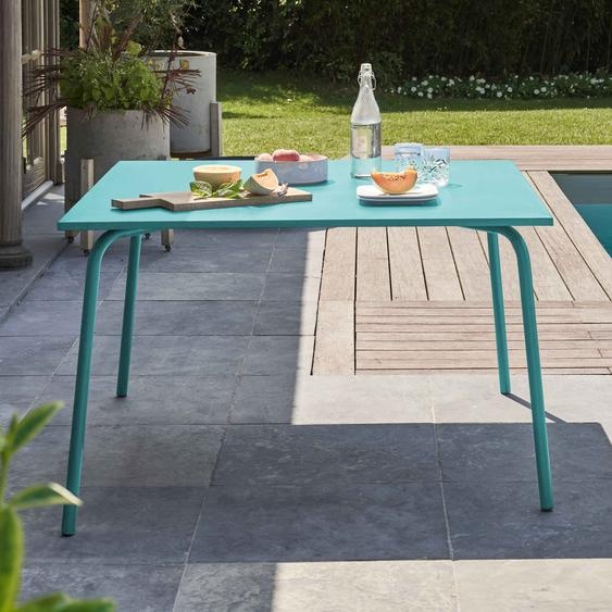 Table de jardin carrée en acier turquoise 120 cm - Oviala Palavas