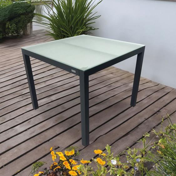 Table de jardin carrée en aluminium Gris anthracite/verre - NEGRA - L 90 x l 90 x H 74 cm