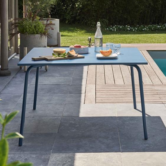 Table de jardin carrée en métal bleu pacific - Oviala Palavas