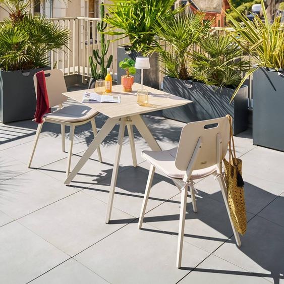 Table de jardin carrée TERZANO Vanille   Argile 2 places - Aluminium traité époxy Hespéride