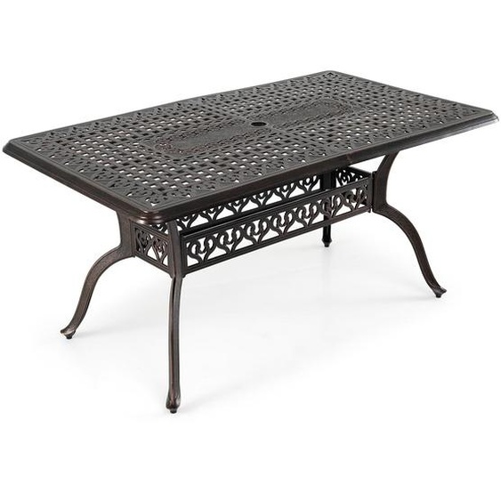 Table de jardin COSTWAY 150 x 90 cm, table de terrasse en fonte daluminium avec trou pour parasol, table de balcon rectangulaire pour 6 personnes, table à manger pour le jardin ou le balcon
