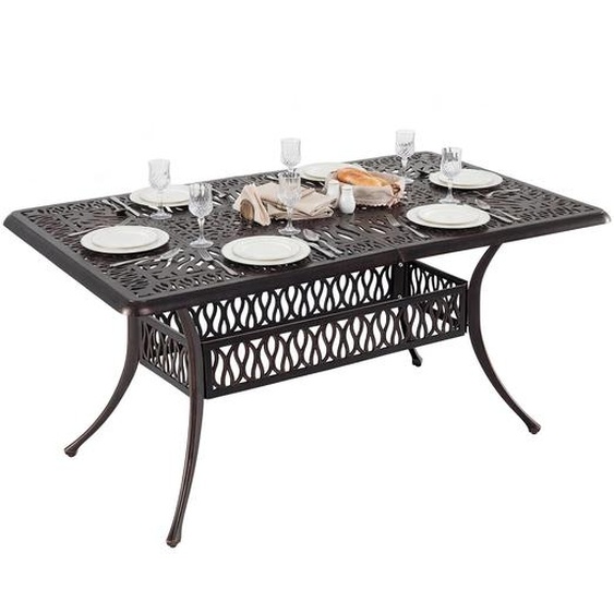 Table de jardin COSTWAY 151 x 91 cm, table de terrasse en fonte daluminium avec trou pour parasol, table de balcon rectangulaire pour 6 personnes, table à manger pour le jardin ou le balcon