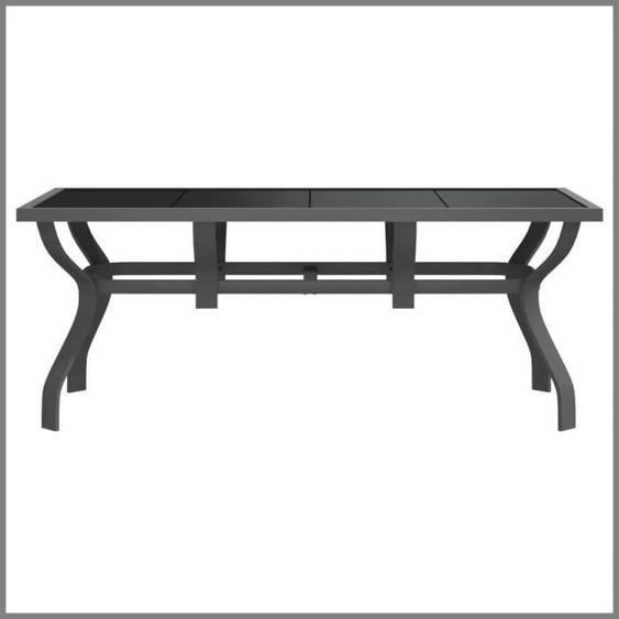 Table de jardin - CUQUE - 180x80 cm - Acier enduit de poudre - Verre trempé - 6 personnes